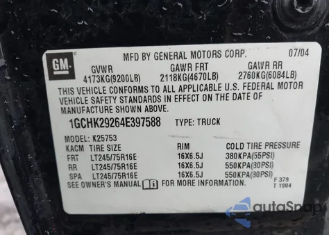 2004 Chevrolet Silverado 2500Hd Ls from USA, damaged, VIN 1GCHK29264E397588